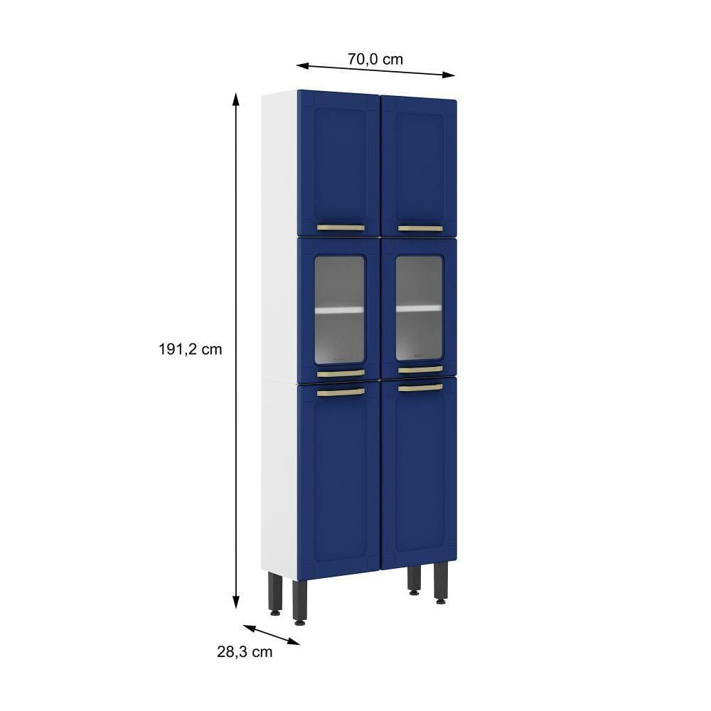 Armário Paneleiro De Aço 6 Portas 2 Vidros Colors Bertolini - Azul/Branco