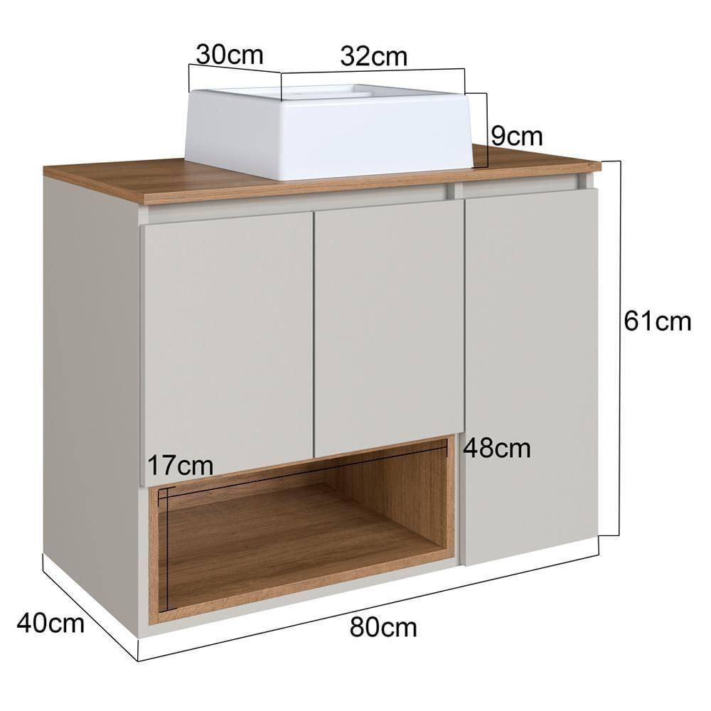 Conjunto Gabinete Suspenso 80 Cm Com Cuba Bl9220 Mell Arenas Faem