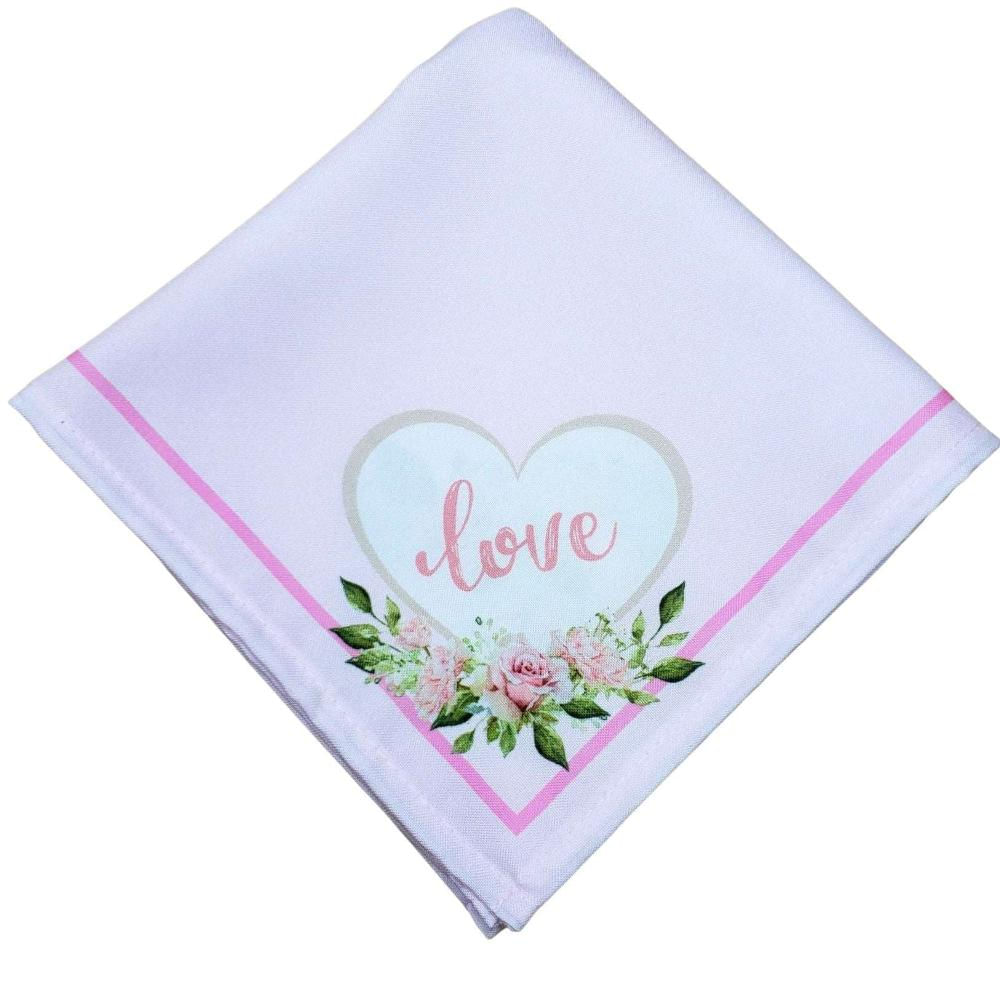 Kit 4 Guardanapos de Tecido Coração Love Rosa 40cmx40cm Rosa