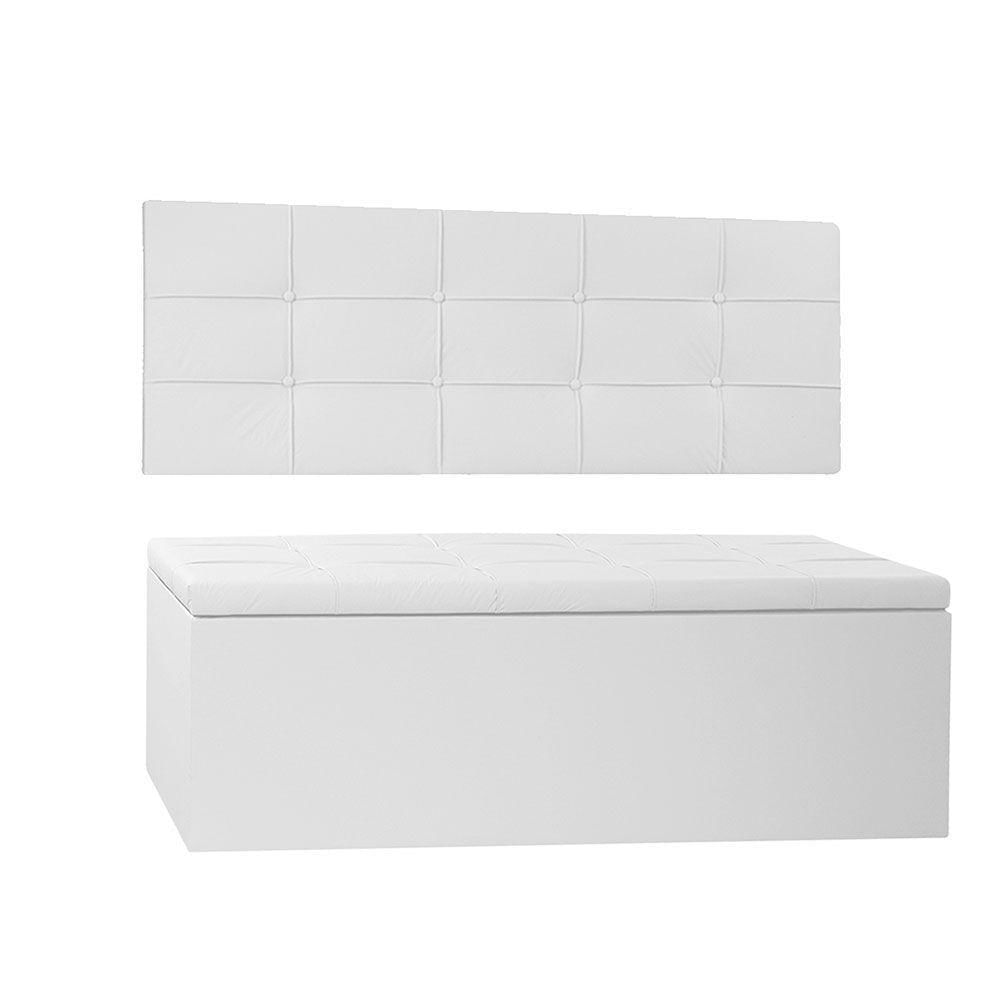 Kit Painel E Calçadeira Baú Solteiro 0,90m Roma Corano Branco - Pallazio