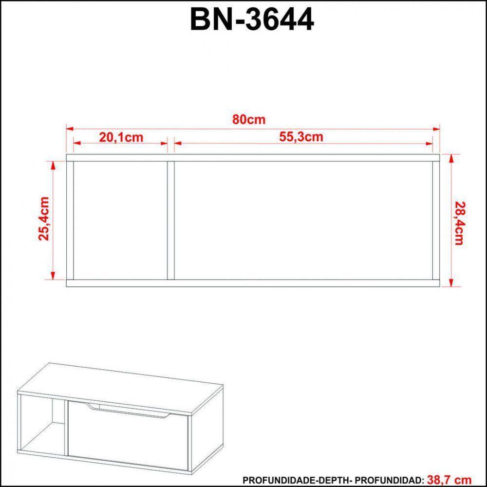 Balcão para Banheiro 80cm com 1 Porta E Nicho Tecnomobili Amêndoa / Branco