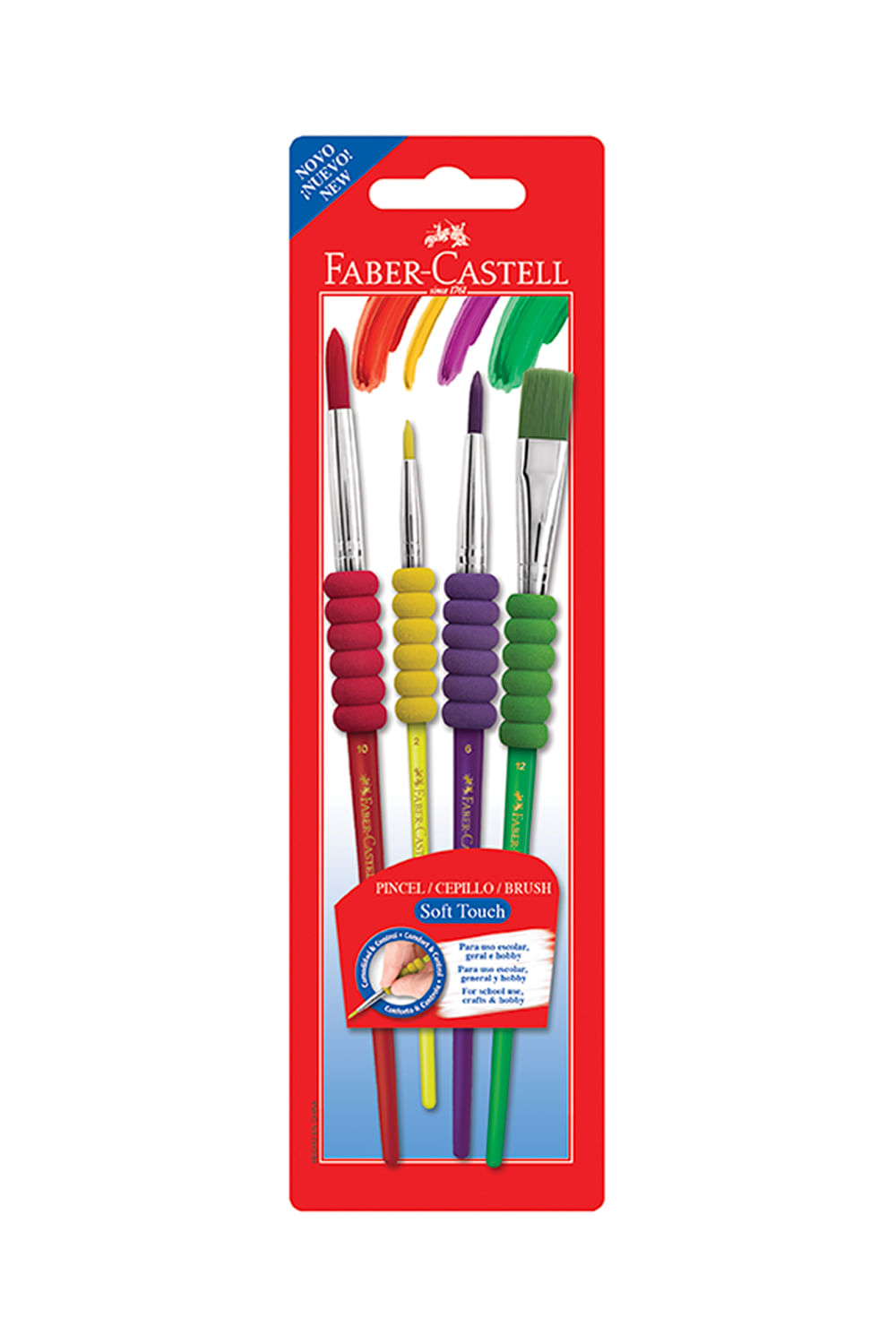 Kit Pincel Escolar Faber-Castell Soft Touch Colorido com 4 Tamanhos