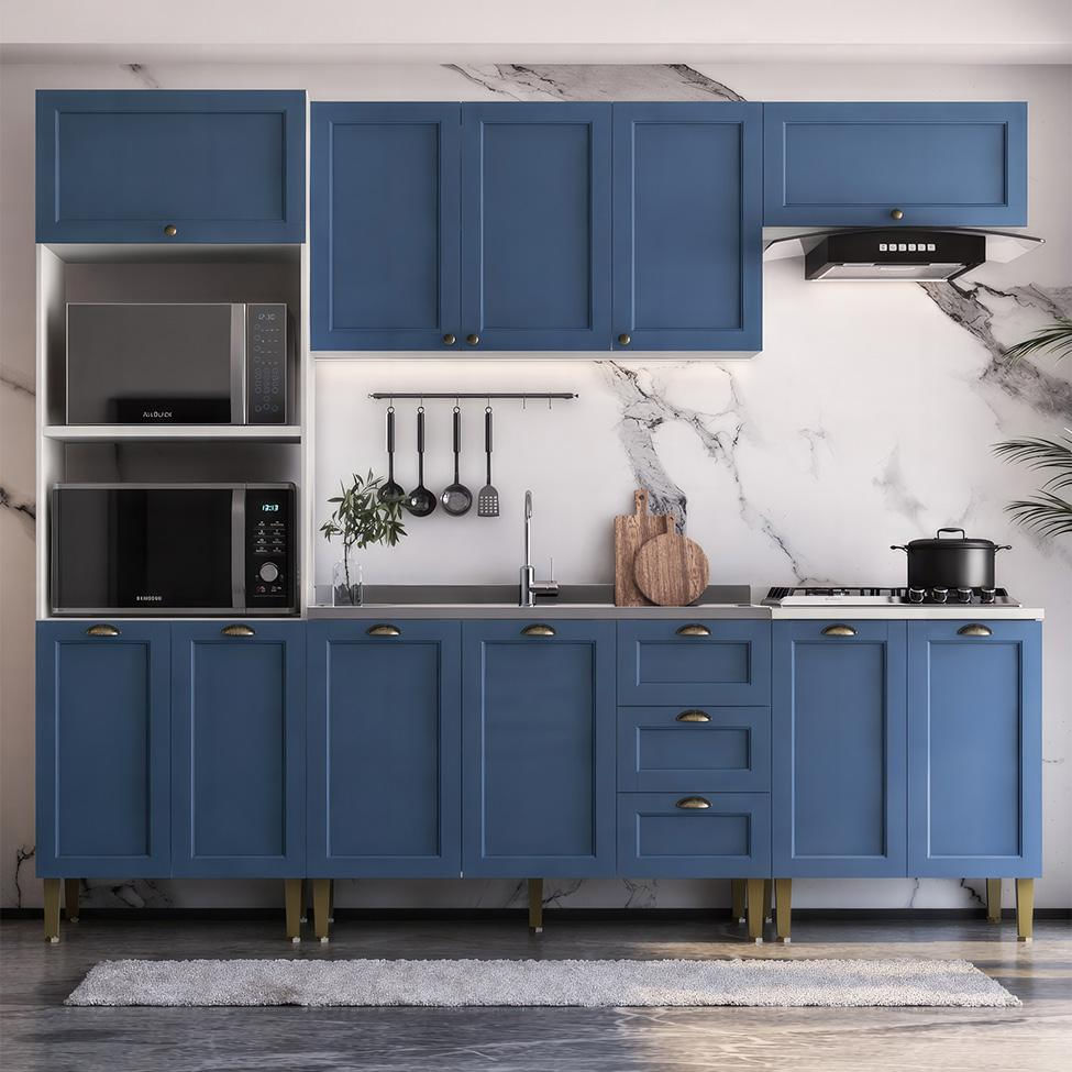 Cozinha Compacta 11 PT 3 GV Azul e Branco