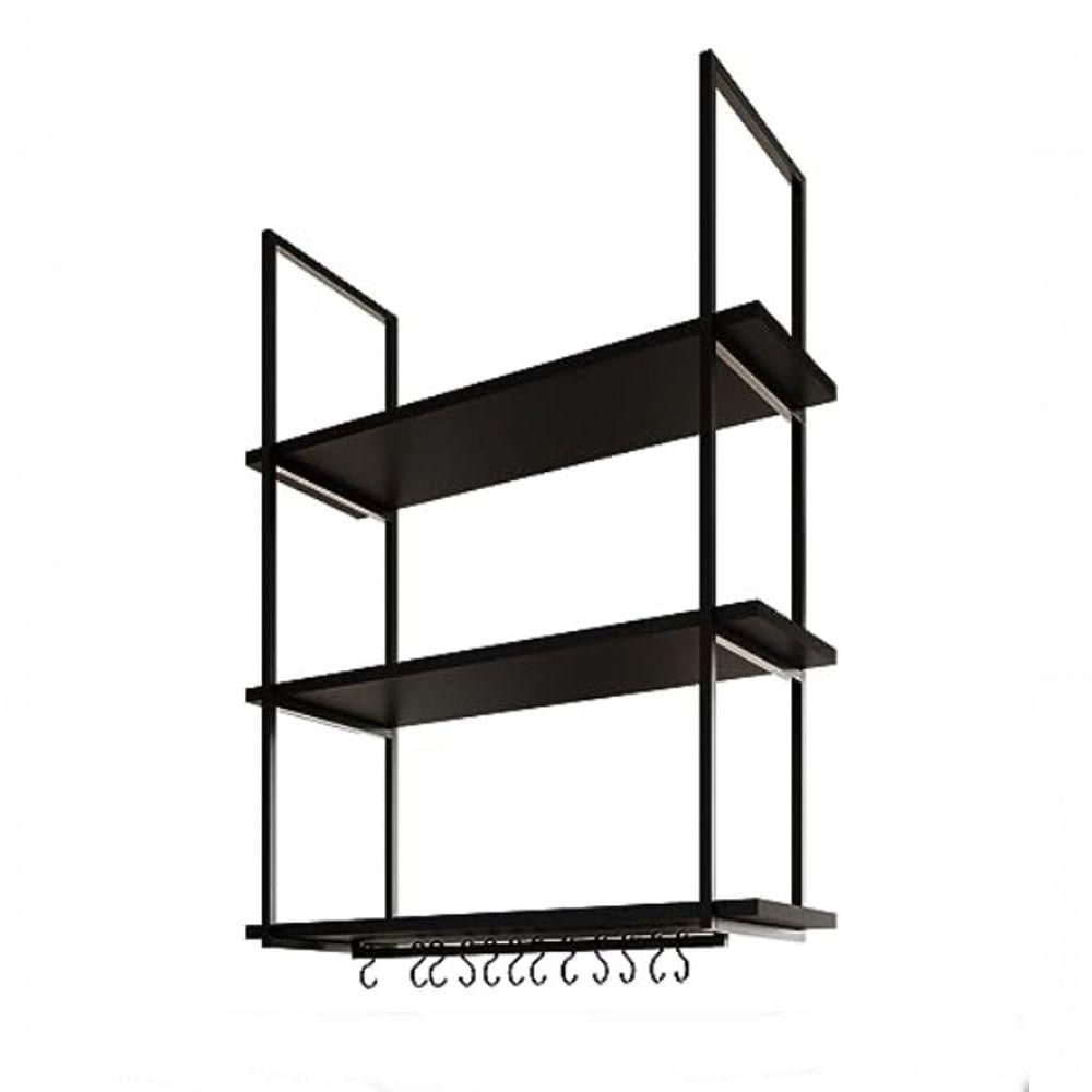 Nicho De Teto Para Cozinha 80 Cm Preto Com Prateleira Preta