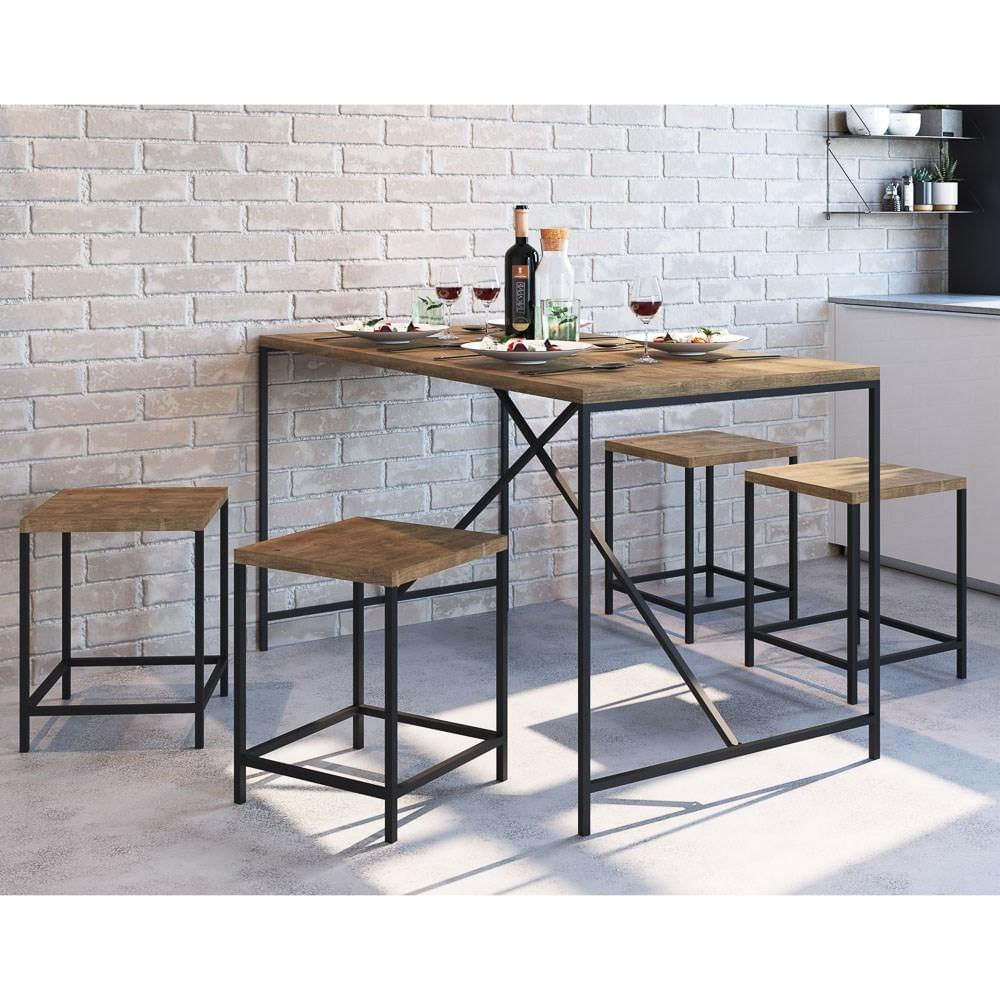 Kit 2 Banquetas Decorativas Baixas Estilo Industrial Steel Quadra 27815 Vermont/Preto - Artesano