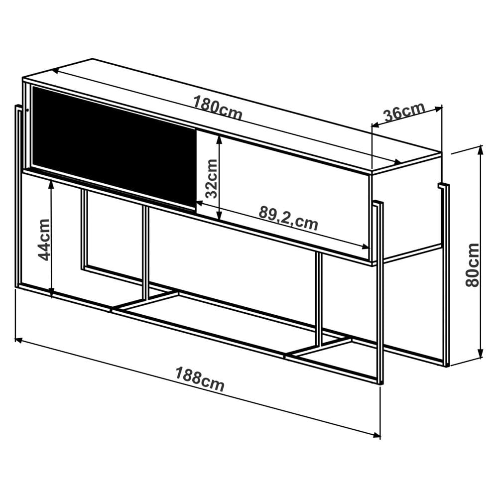 Balcão Aparador Buffet 2 Portas Pés Metálicos York Hanover/Preto - Artesano