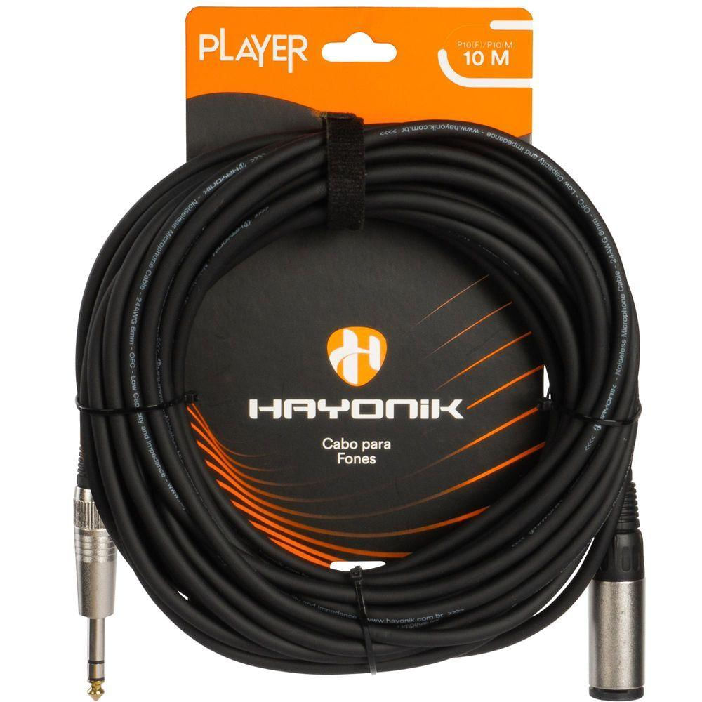 Cabo Extensor Player P10 (f) X P10 (m) 10m Preto Hayonik