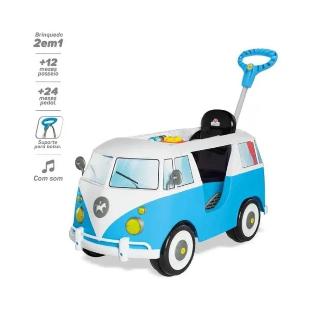 Carrinho De Passeio Infantil Calesita Kombina Azul Com Pedal Azul