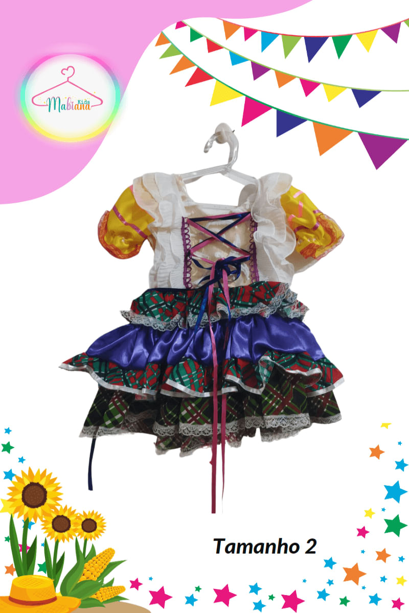 Vestido Junino infantil colorido (Tam. 2)