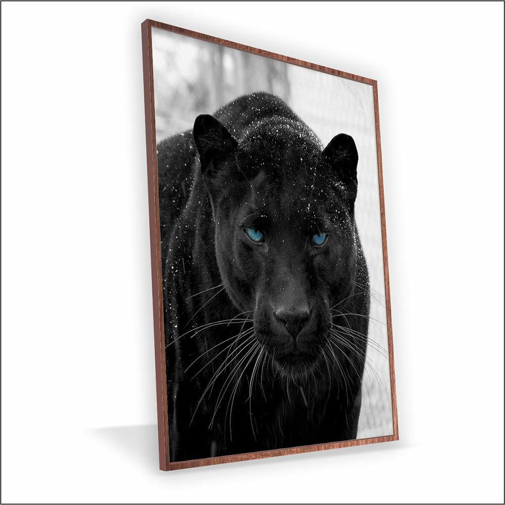 Quadro Pantera Negra Canvas Com Vidro Tamanho/moldura 20x20 Baixa Cor Madeira