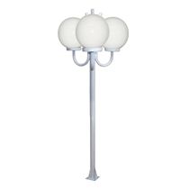 Poste Luminária Globo P Triplo Braço Curvo Cima Branco 300cm