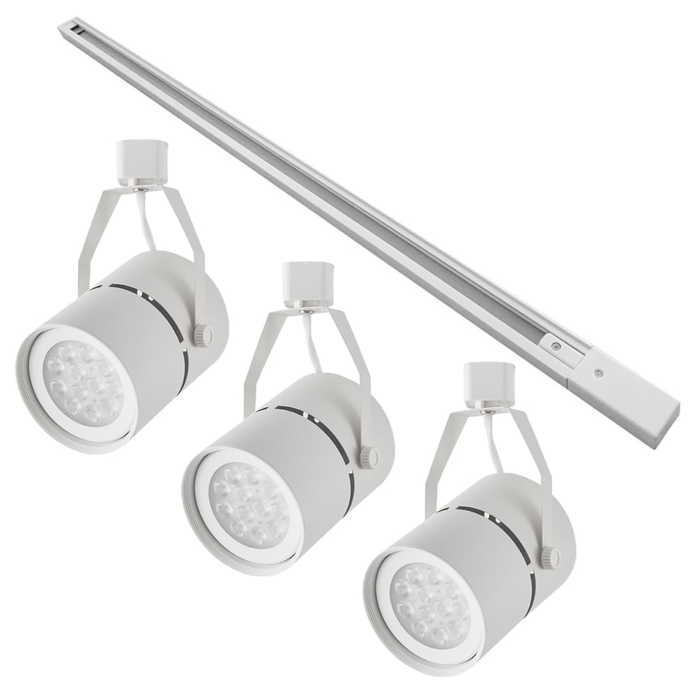 Kit Trilho 1 Metro com 3 Spots Nordecor Classic Par 30 E27 Bivolt Branco