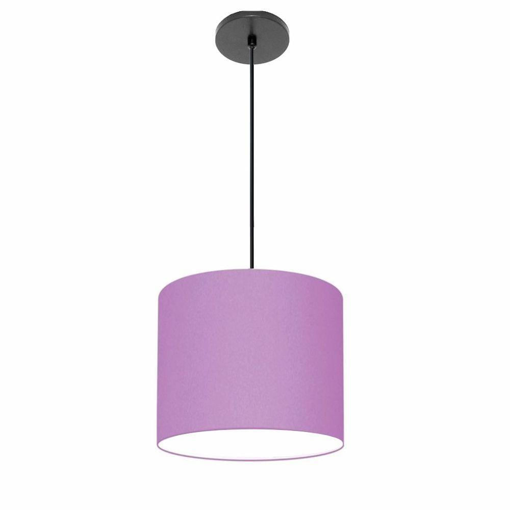 Luminária Pendente Vivare Free Lux Md-4107 Cúpula Em Tecido 25x20cm Lilás Da Canopla Canopla Preta E Fio Preto