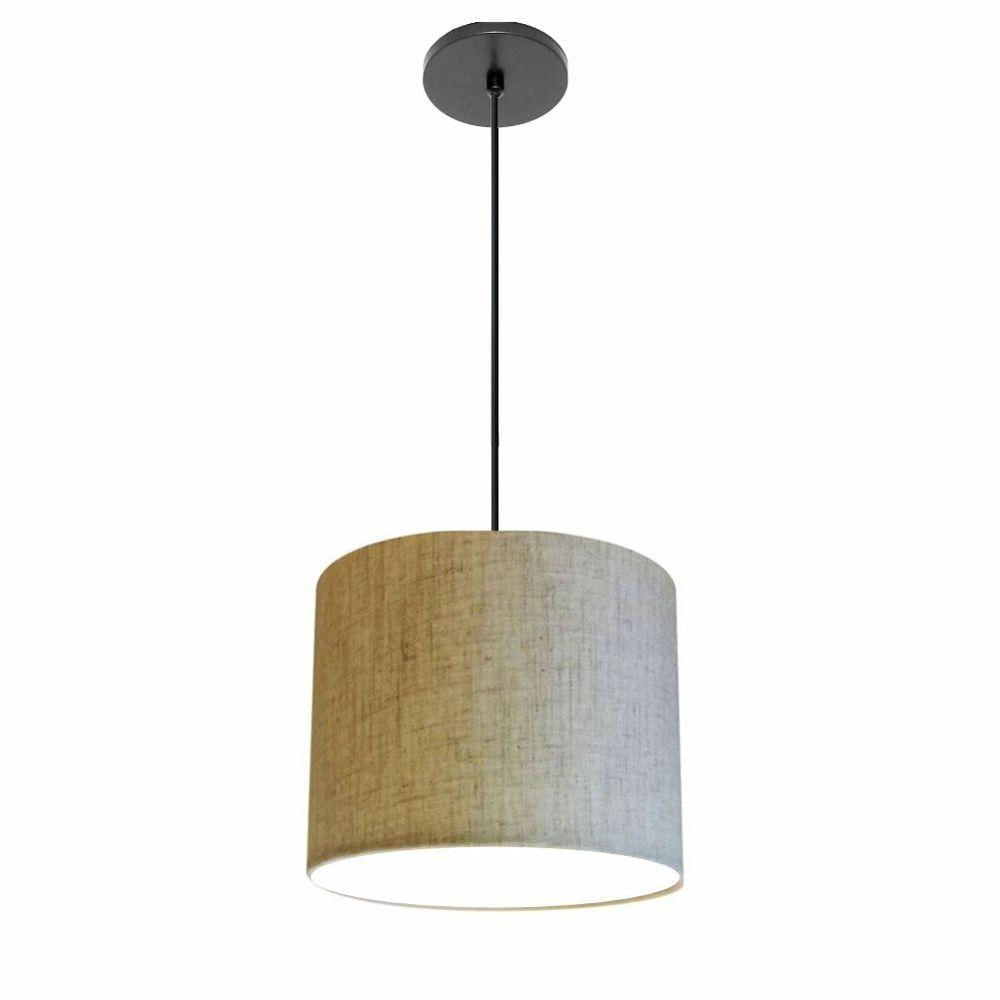 Luminária Pendente Vivare Free Lux Md-4105 Cúpula Em Tecido Rustico-bege Da Canopla Canopla Preta E Fio Preto