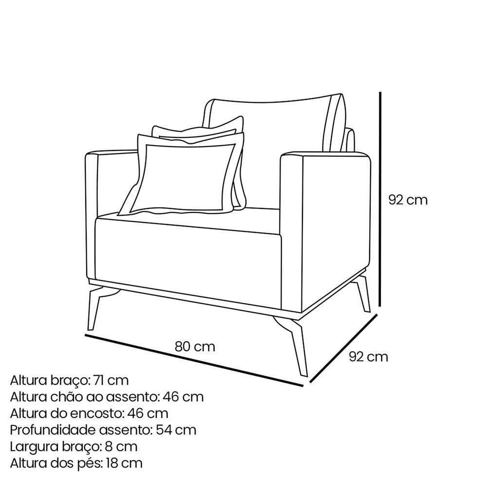 Kit 2 Poltronas Decorativa Livorno Linho Com Pés Em Aço SSX Multicoisas Cinza