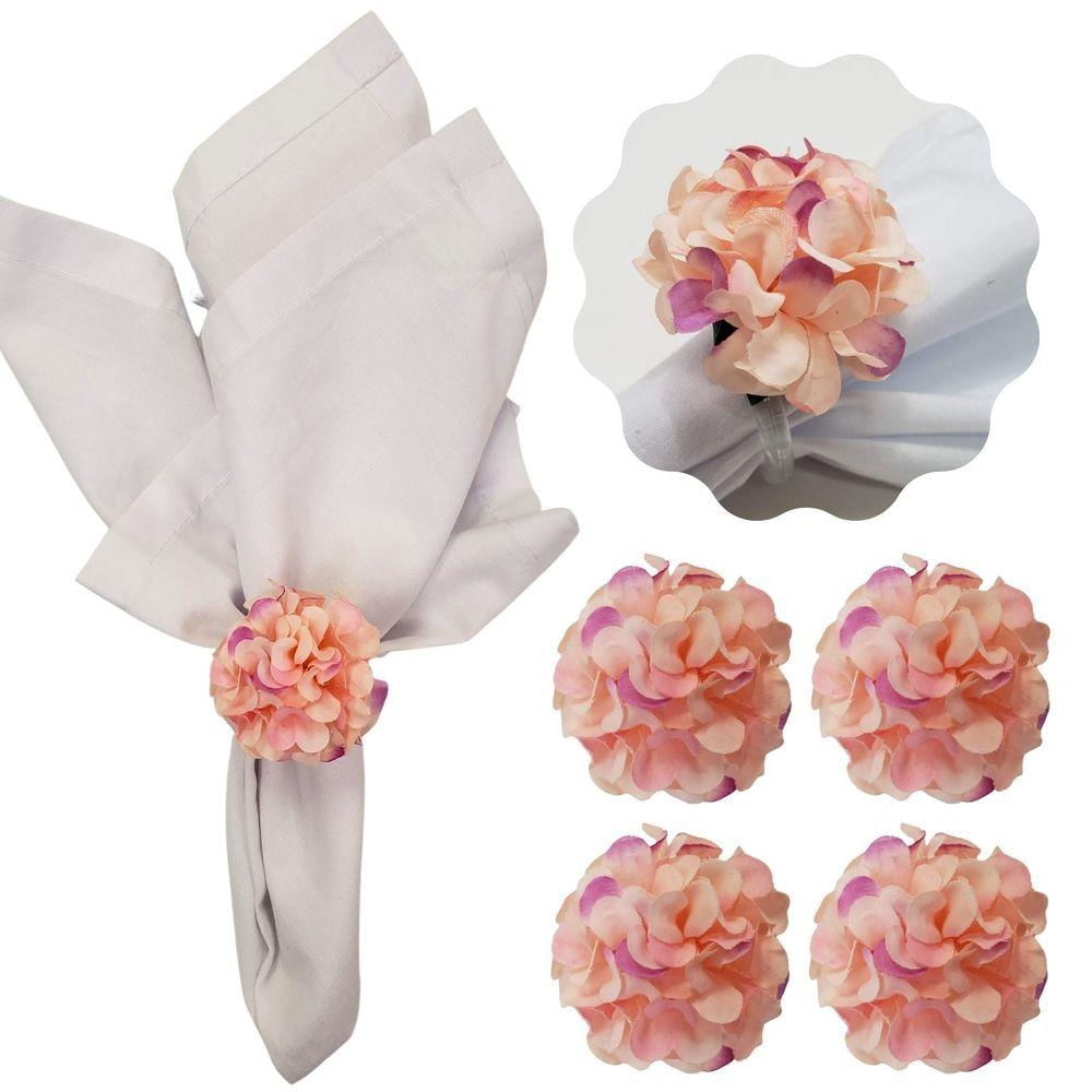 Kit 4 Porta Guardanapo Mimosa Flor Crisântemo rosa Mesclado