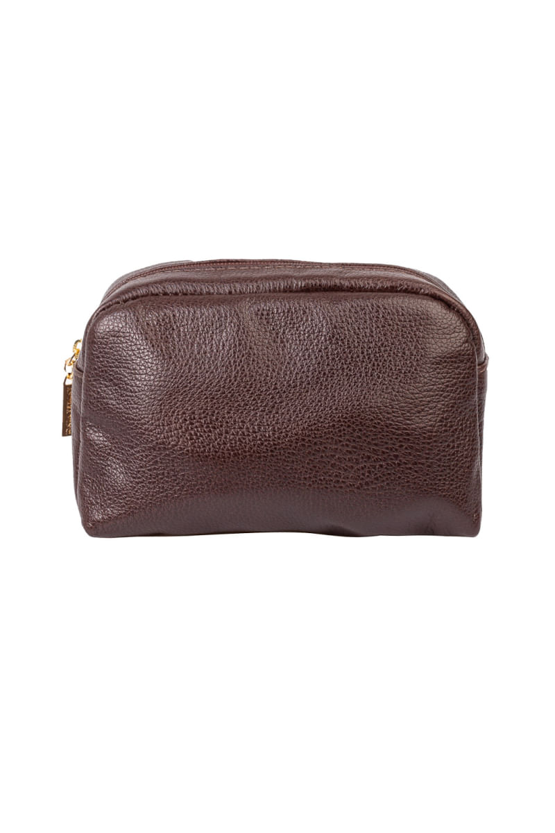 Necessaire de couro liso Dara 14x18x9cm Bege