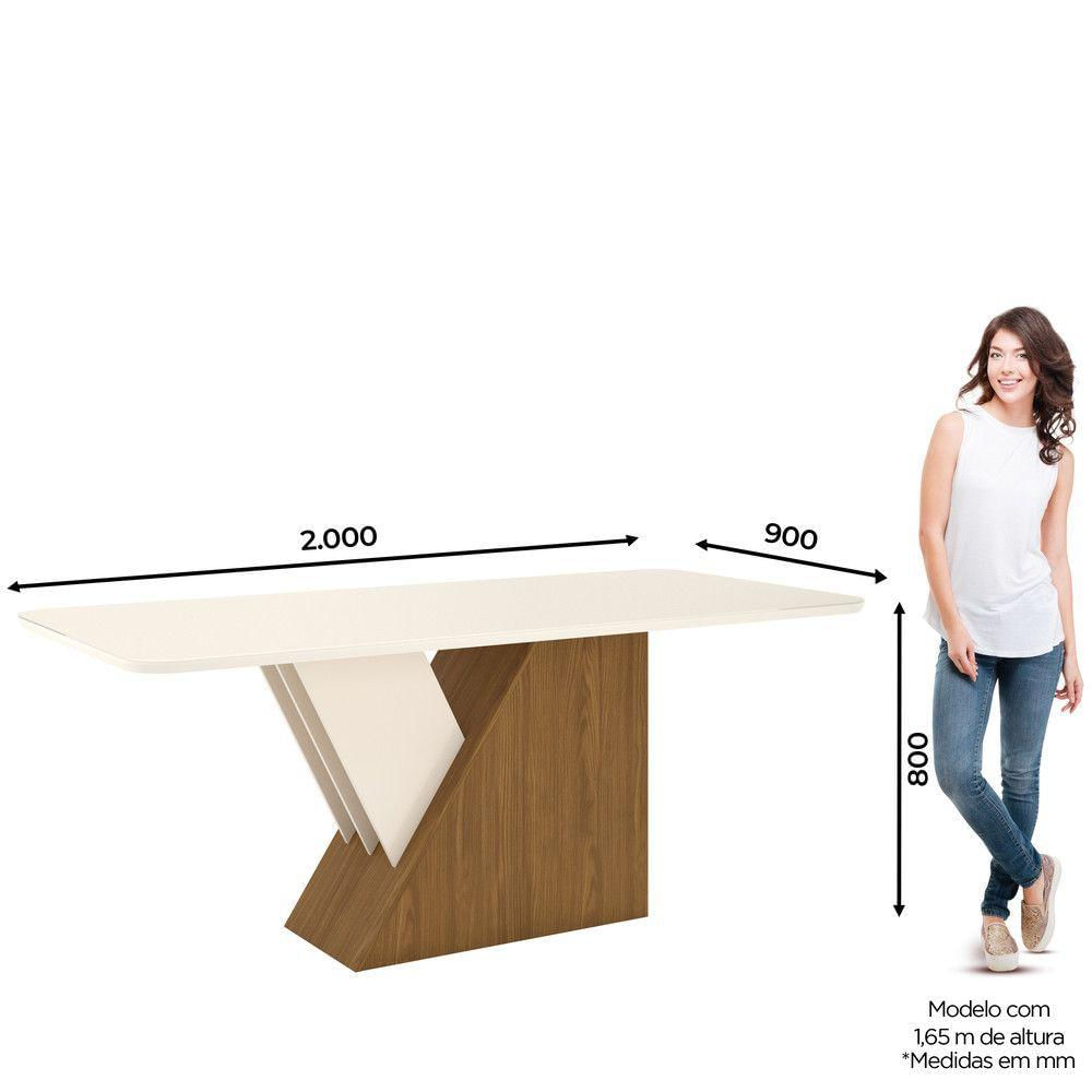 Mesa Com Vidro Com Canto Arredondado 200 Cm Lucena Henn Nature Com Off White