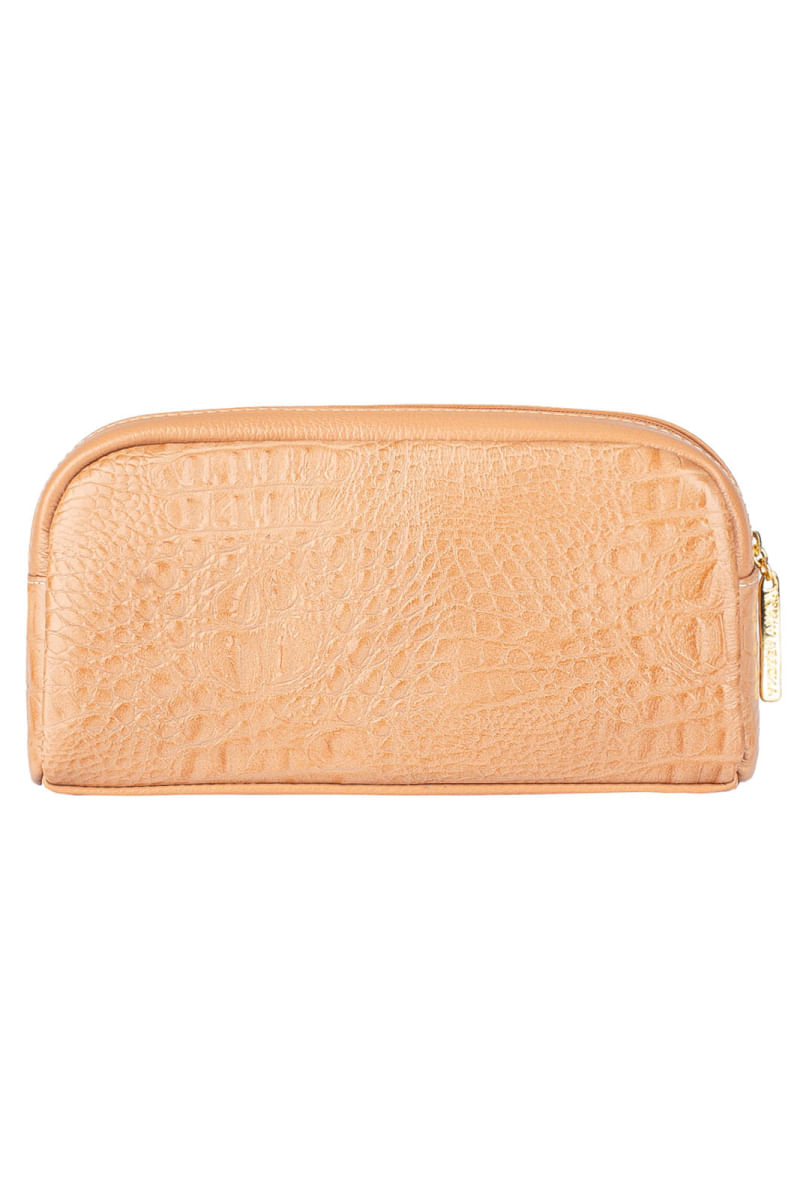 Necessaire de couro croco Adriana 12x23x6cm Bege