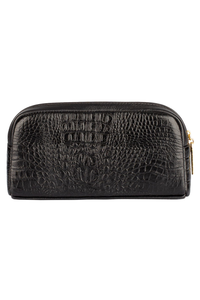 Necessaire de couro croco Adriana 12x23x6cm Bege