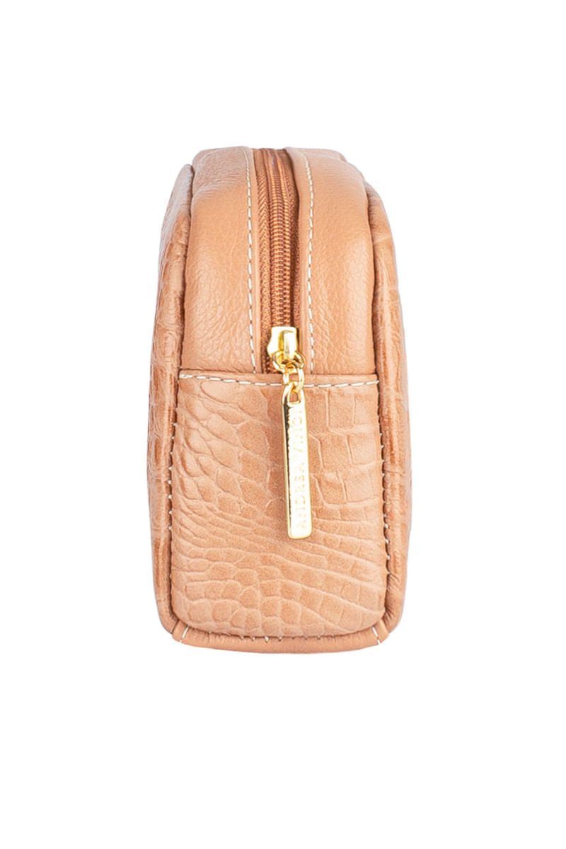 Necessaire de couro croco Adriana 12x23x6cm Bege