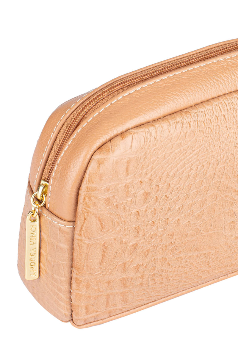 Necessaire de couro croco Adriana 12x23x6cm Bege