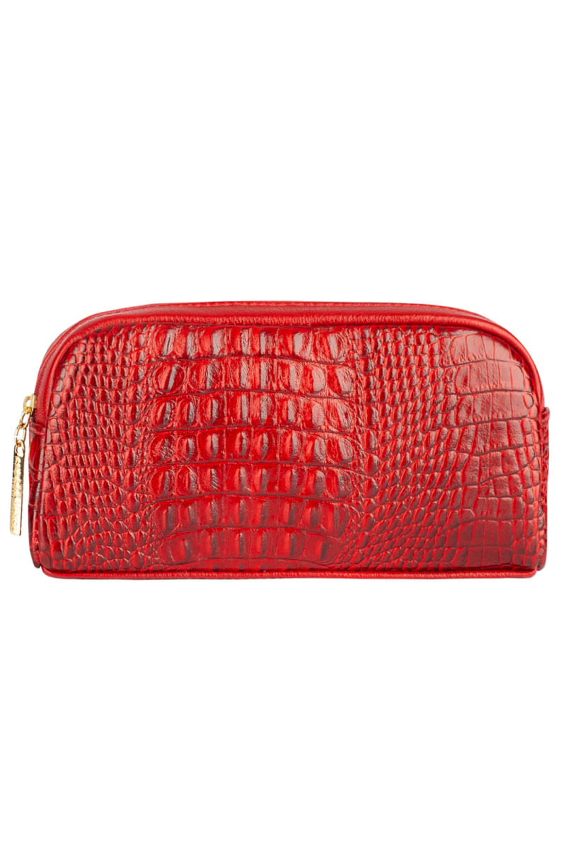 Necessaire de couro croco Adriana 12x23x6cm Bege