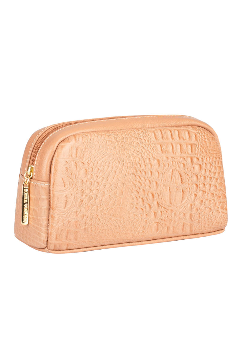 Necessaire de couro croco Adriana 12x23x6cm Bege