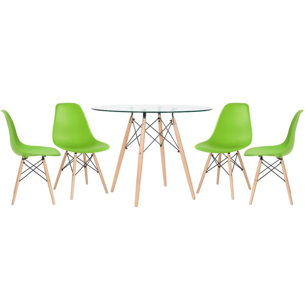 Mesa Redonda Eames 100cm + 4 Cadeiras Verde Claro