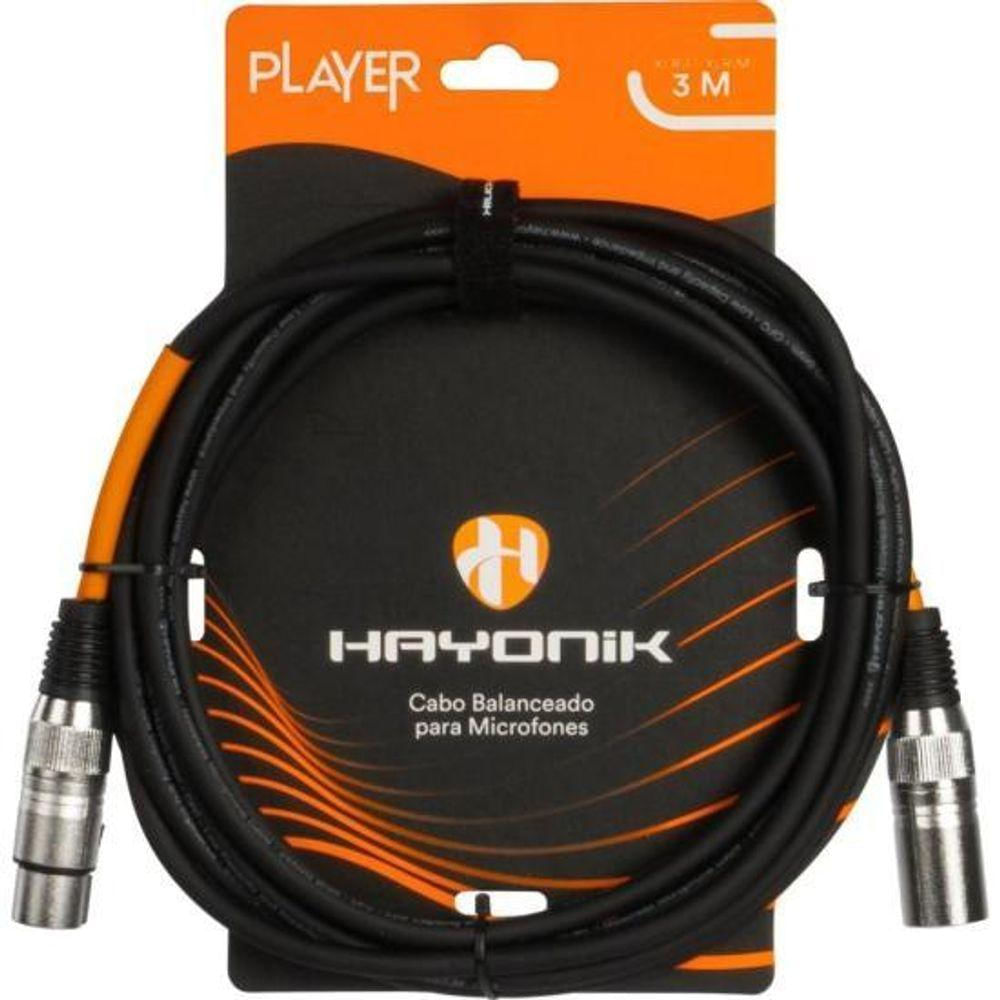 Cabo Para Microfone Player Xlr(f) X Xlr(m) 3m Preto Hayonik [f003]