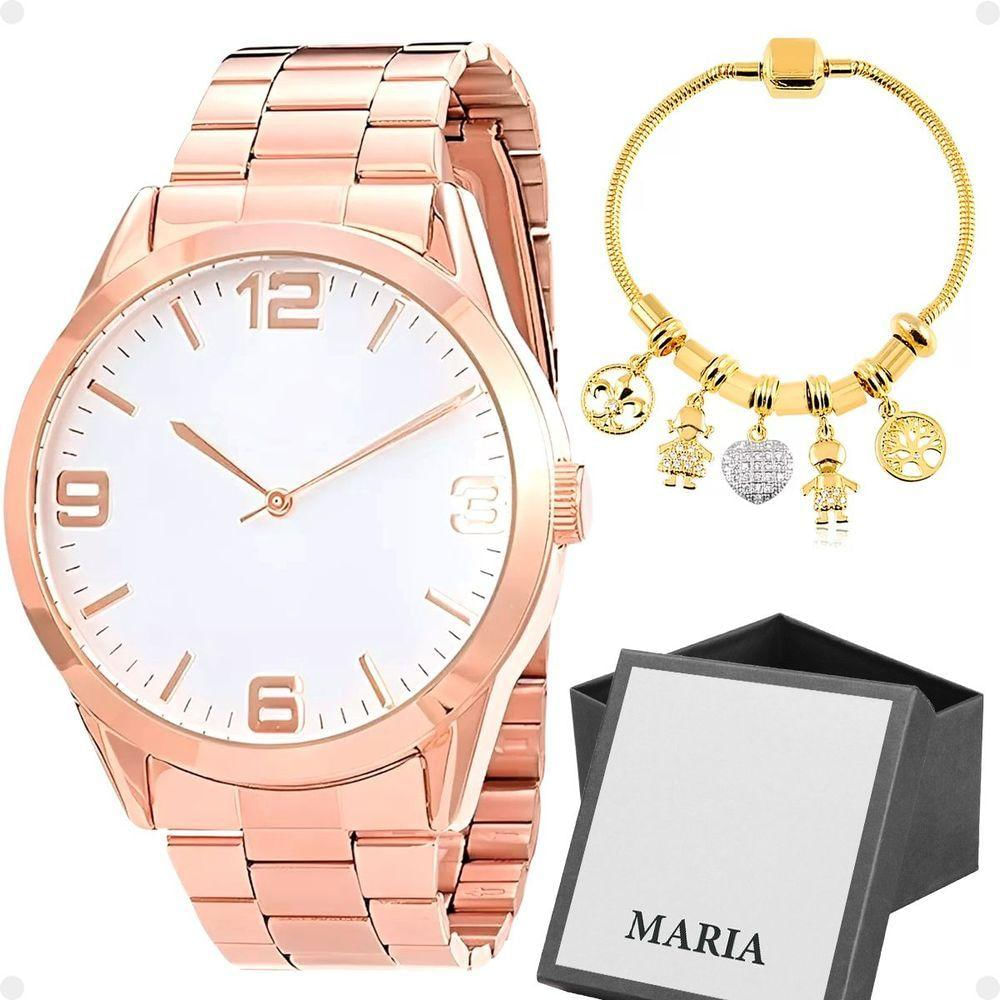 Relogio Feminino Aço Inox Rosê + Caixa Edição Limitada Moda