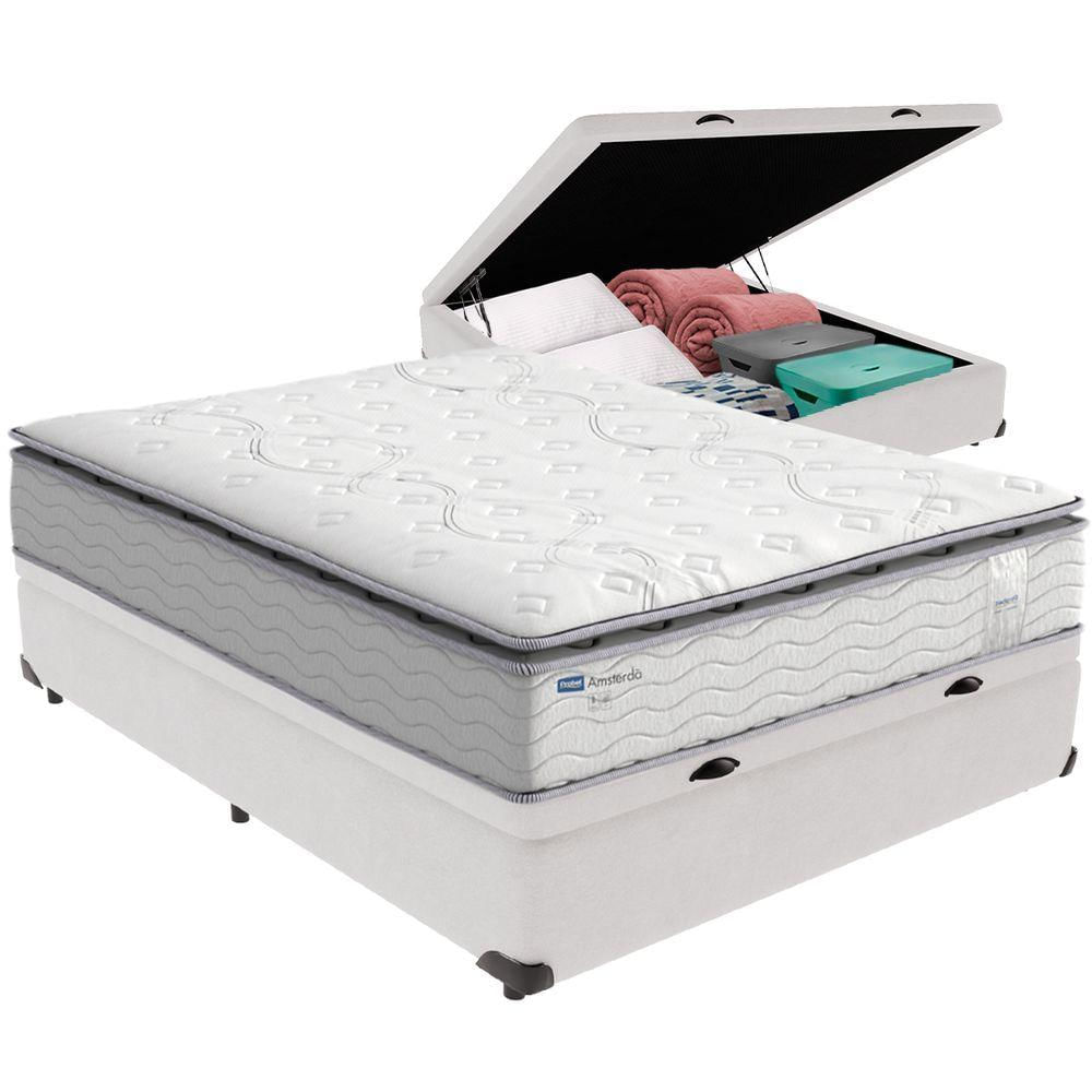 Cama Box Baú E Colchão Amsterdã Molas Ensacadas Casal Probel Casal Branco
