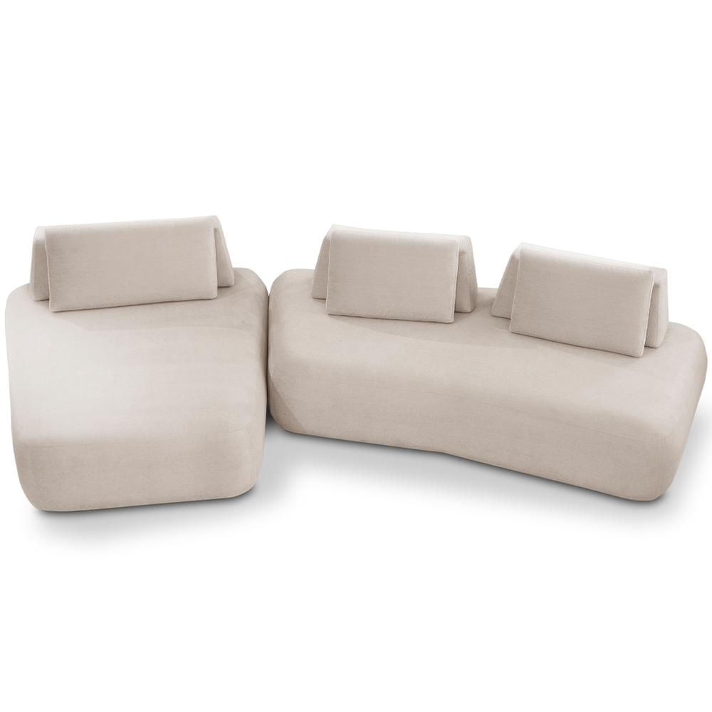 Sofá 5 Lugares Com Chaise Para Sala de Estar Living 335cm Shape T03 Veludo Bege - Lyam Decor