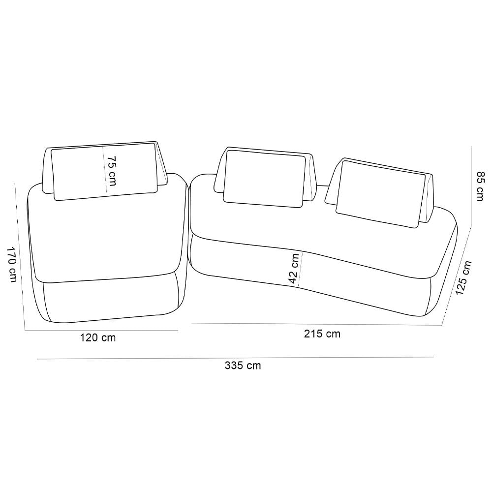 Sofá 5 Lugares Com Chaise Para Sala de Estar Living 335cm Shape T03 Veludo Bege - Lyam Decor