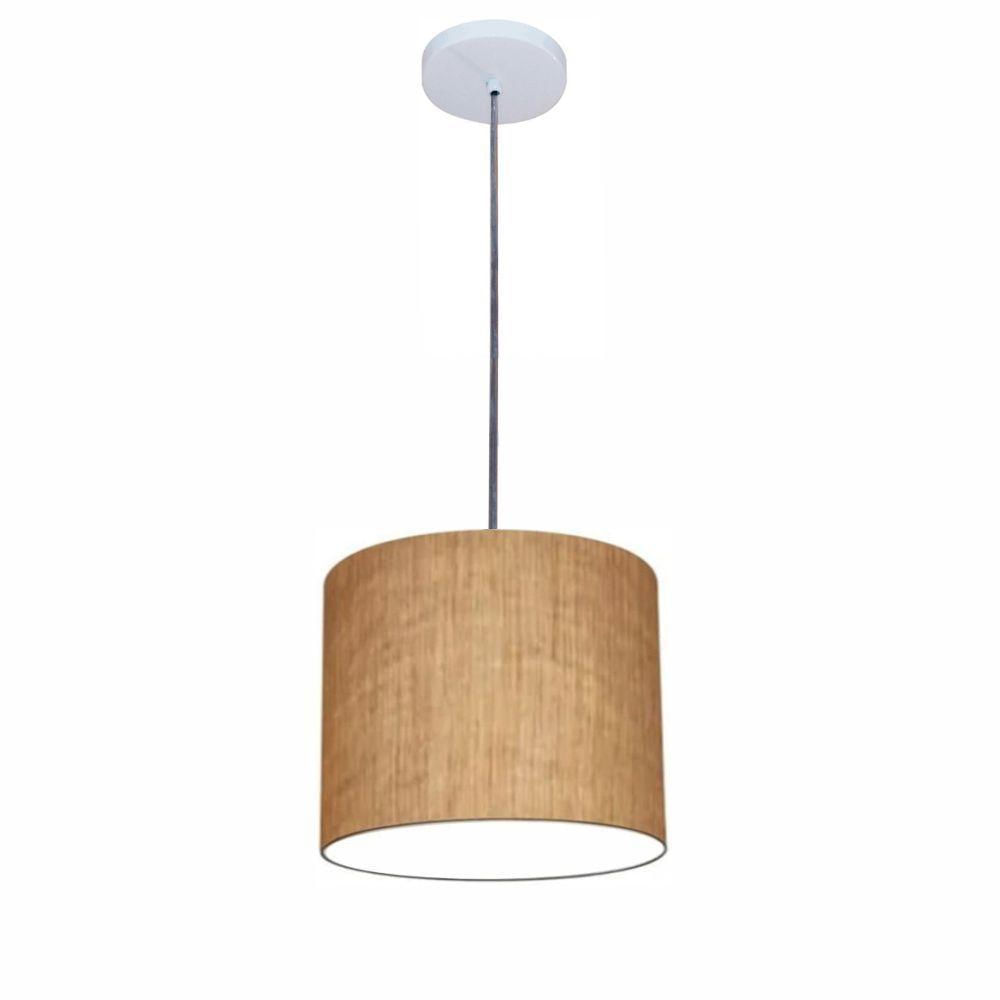 Luminária Pendente Vivare Free Lux Md-4107 Cúpula Em Tecido 25x20cm Palha Da Canopla Canopla Branca E Fio Transp