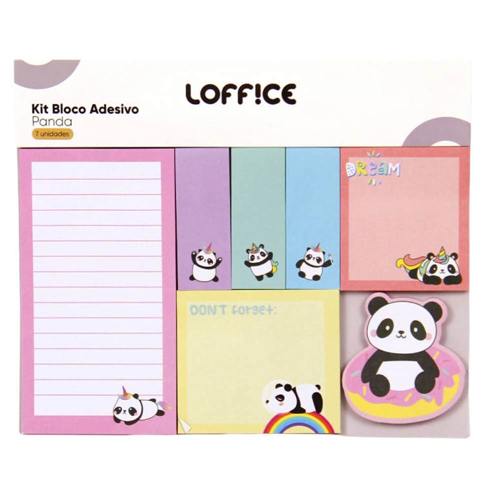 Kit Bloco Adesivo 7 peças Panda CV244925 Loffice Sortido