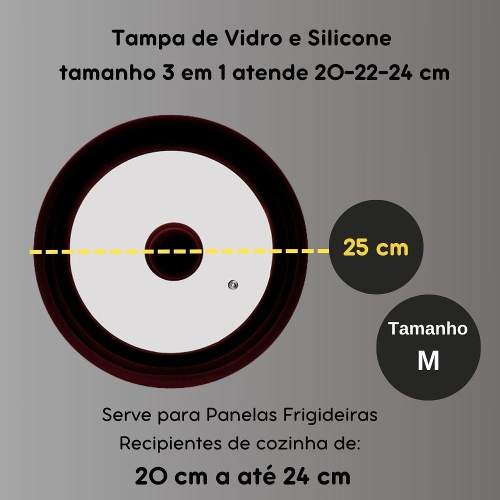 Tampa De Vidro Panela Frigideira Silicone 20-22-24cm Pta M