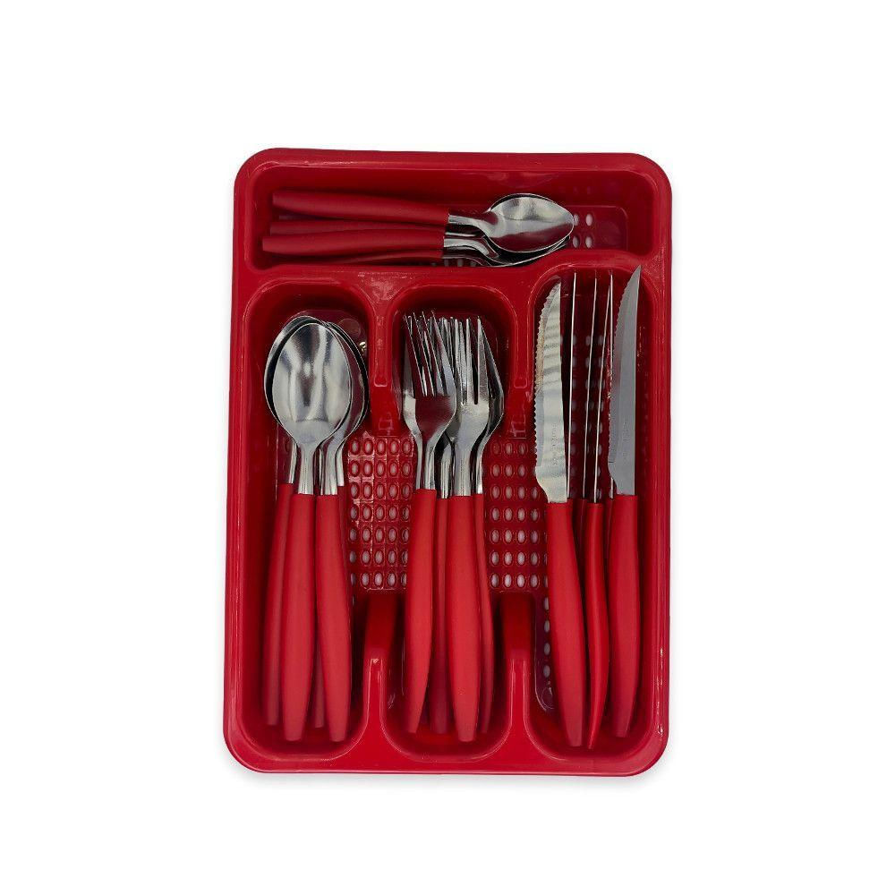 Faqueiro Em Aço Inox Com Gaveteiro Kit De Talheres Vermelho: Qualidade E Praticidade