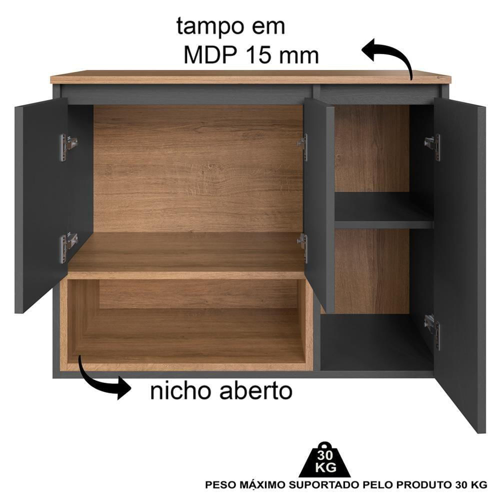 Gabinete Suspenso 3 Portas Com Tampo Bl9220 Mell Grafite Faem Mell Grafite