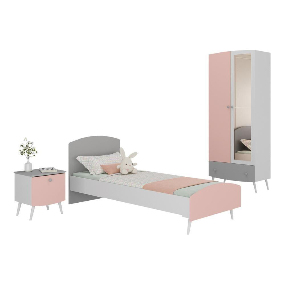 Quarto Infantil Completo Com Colchão Incluso Doçura Multimóveis Mp4334 Branco/cinza/rosa