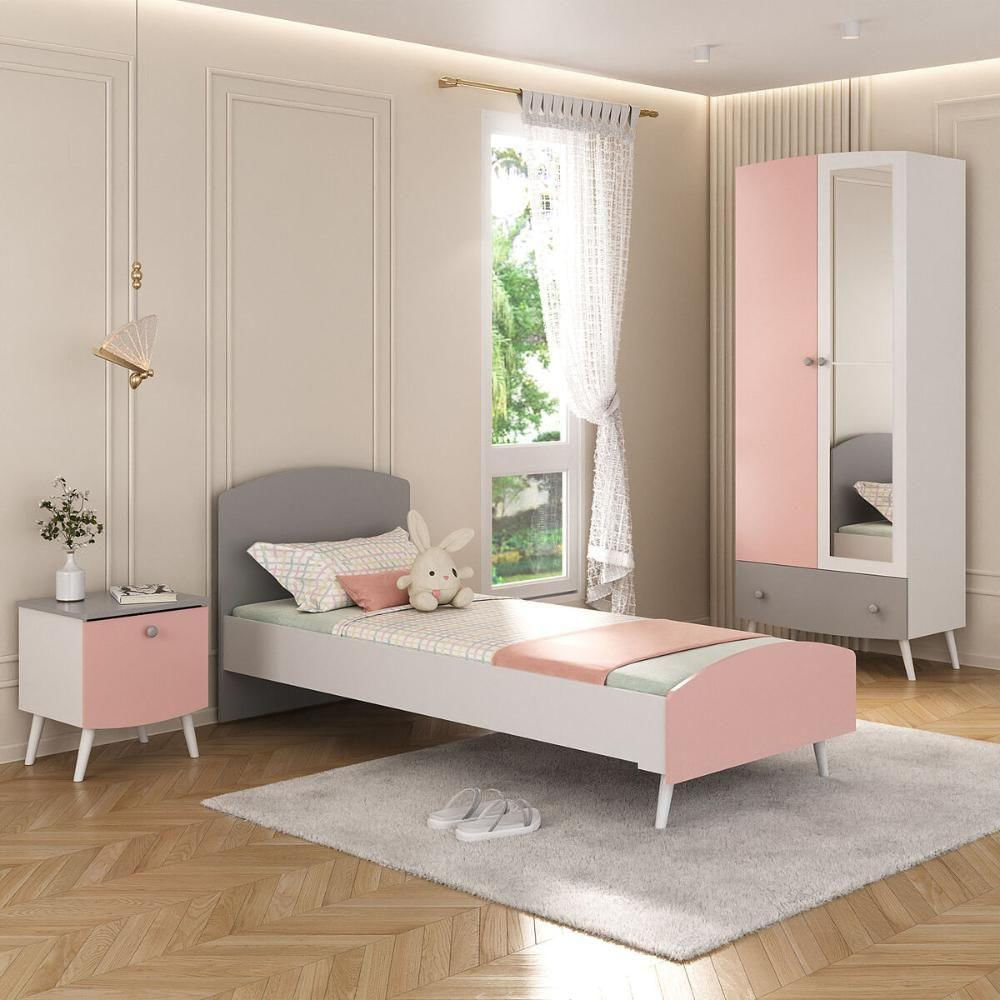 Quarto Infantil Completo Para Colchão 188x78cm Doçura Multimóveis Mp4331 Branco/cinza/rosa