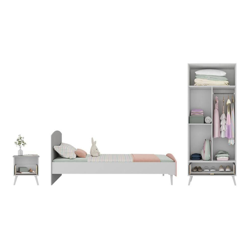 Quarto Infantil Completo Para Colchão 188x78cm Doçura Multimóveis Mp4331 Branco/cinza/rosa