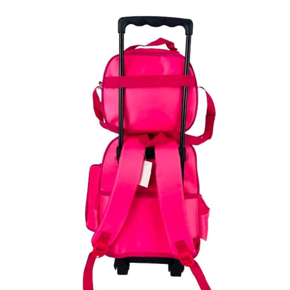 Kit Mochila De Carrinho Infantil Escolar Estojo Lancheira Térmica Unicornio Bolsa Impermeavel Rosa