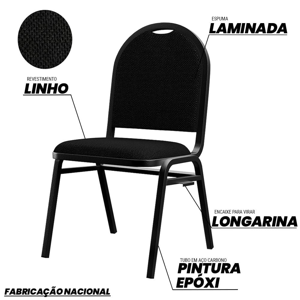 Kit 5 Cadeiras Hoteleiras Auditório Empilhável Linho M23 Preto - Mpozenato