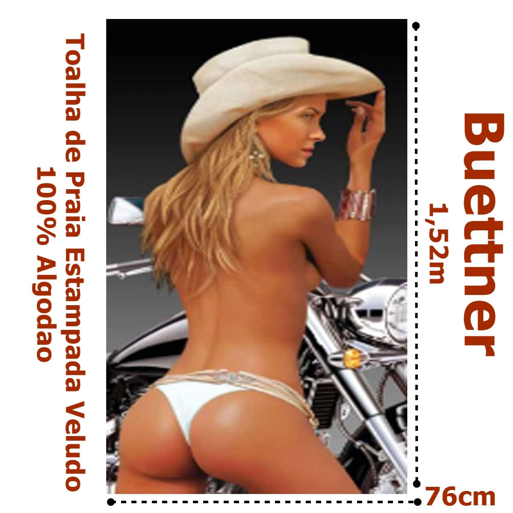 Toalha de Praia Buettner Veludo Woman With Motorcycle 76cmx1,52m Resort Marrom