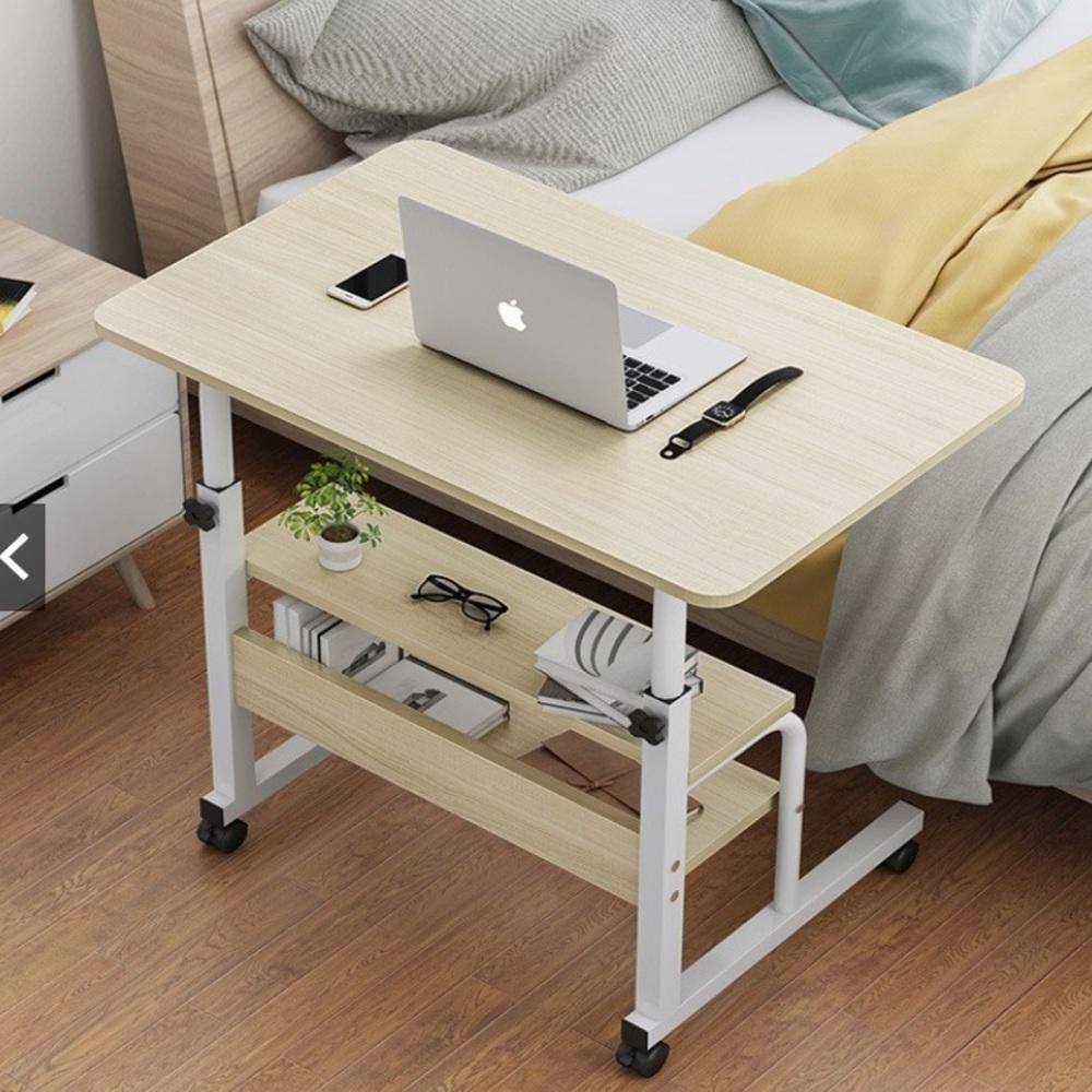 Mesa Para Notebook Altura Ajustavel Home Office Cama Rodinhas E 2 Prateleiras Multiuso Luxo