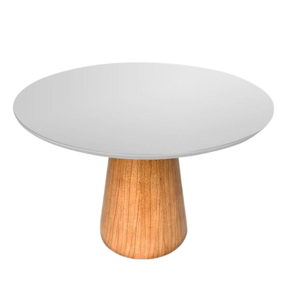 Mesa De Jantar Cone Redonda 80 Cm Base Madeira Freijó Tampo Laqueado Cor Branco