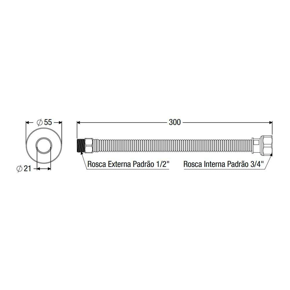 Engate Extensível 3 Em 1 Para água Fria/quente E Gás Censi 30cm 1/2 / 3/4 Com Canopla Branco 7572-1