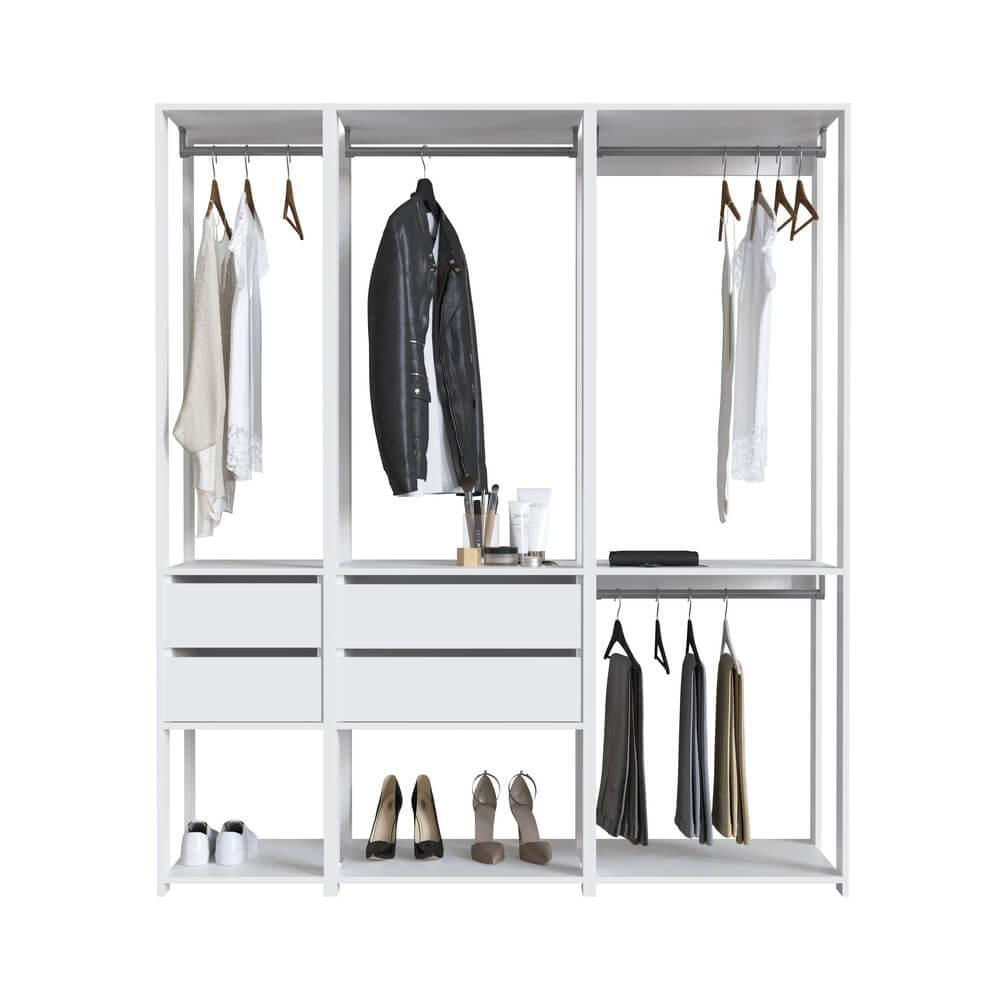 Kit Guarda Roupa Closet 03 Peças 183x160cm Branco Proddy