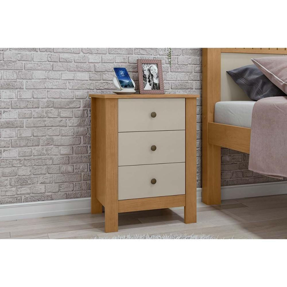 Mesa Cabeceira Maggiore C- 3 Gavetas Amêndoa-off White - Lopas
